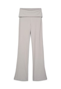 Leggings évasés gris en tissu extensible avec une large taille élastique et de légers découpes au niveau des chevilles pour un détail de design supplémentaire.