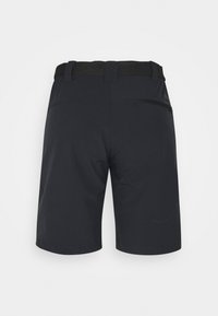Sorte shorts lavet af letvægtsmateriale med en tekstureret, elastisk talje. Har en baglomme med lynlås og et ensfarvet design.