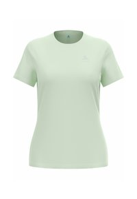 Light green athletic t-shirt made from breathable material, featuring a round neck, short sleeves, and a subtle logo on the front.