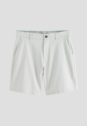 Hellgraue Shorts aus Baumwollmischgewebe mit Knopf- und Reißverschluss, Vordertaschen und geradem Schnitt.