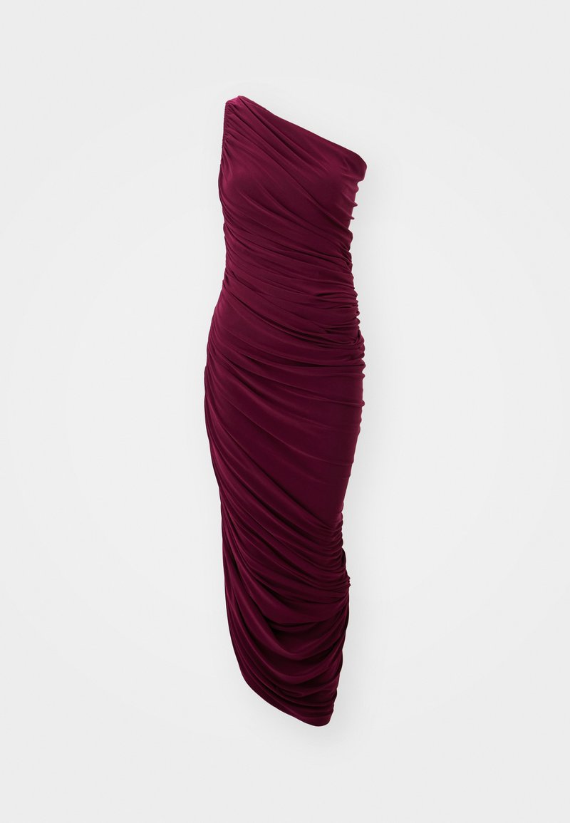 strapless open back dress Norma Kamali One-Shoulder Ruched Purple Dress – Size Small – Meredith Marks main image 0