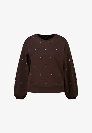 Donkerbruine lange mouw sweatshirt met verspreide kleine zilveren studs en elastische boorden en zoom.