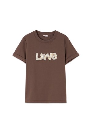 Oltre, T-SHIRT CON RICAMO GIOIELLO LETTERING - T-shirt imprimé - marrone