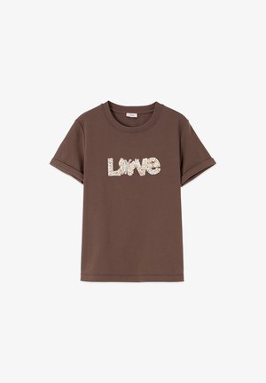 Oltre, T-SHIRT CON RICAMO GIOIELLO LETTERING - T-shirt imprimé - marrone