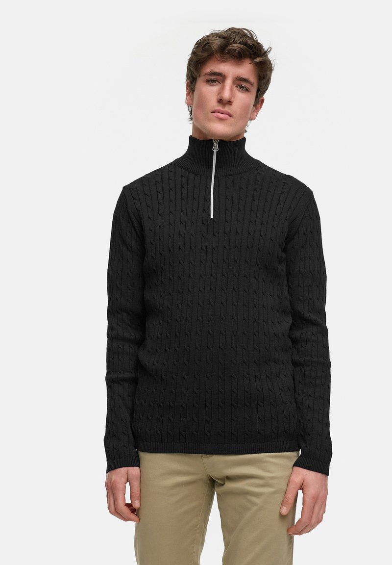 Kronstadt CABLE HALF-ZIP - Stickad tröja - black