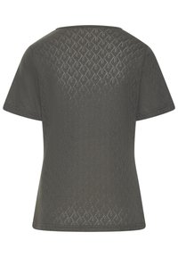 Grau Kurzarmshirt aus einem strukturierten, gemusterten Stoff mit Rautenformen und runder Ausschnitt. Leicht und atmungsaktiv im Design.