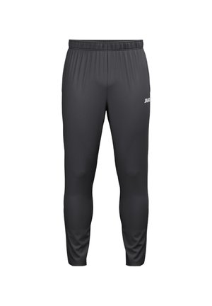 Pantaloni sportivi neri con vita elasticizzata e piccolo logo bianco JAKO sulla coscia destra, mostrati su sfondo bianco.