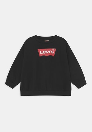 Sweatshirt noir à manches longues avec logo Levi’s rouge et blanc centré sur la poitrine, poignets et ourlet côtelés.