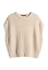 Maglione lavorato a maglia crema con una vestibilità ampia, maniche corte, orlo a coste e motivo testurizzato, realizzato in materiale morbido e confortevole.