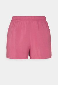 Shorts di cotone rosa con vita elastica. Presentano un design semplice e una texture liscia, offrendo una vestibilità comoda.