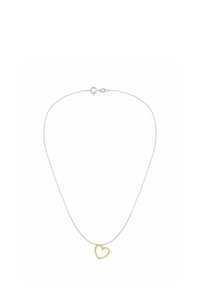 Strieborný náhrdelník s retiazkou, ktorý má prívesok v tvare dutého zlatého srdca s jednoduchým dizajnom a lešteným povrchom. Dĺžka je nastaviteľná s uzáverom na zámok.