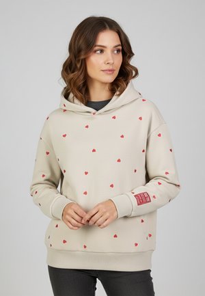 KAPUZEN MIT AUFDRUCK UND STICKEREI HERZ GEPUNKTET - Kapuzenpullover - beige
