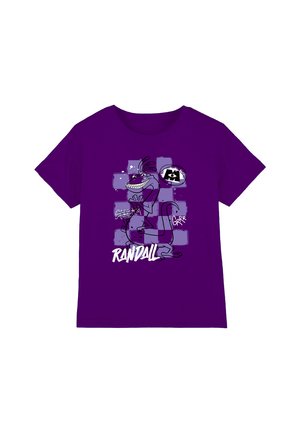 Purple cotton T-shirt featuring a graphic of a cartoon character with green and black accents, alongside the text "RANDALL" in white.