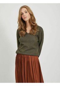 VILA VIRIL V-NECK NOOS - Stickad tröja - forest night
