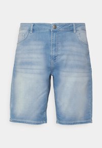 Lichtblauwe denim shorts met rechte snit, vijf zakken en een knoopsluiting; zachte structuur en vervaagde wassing voor een casual uitstraling.