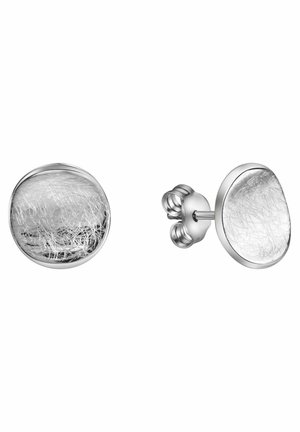 Orecchini a perno in argento di forma rotonda, con un centro in resina traslucida e texture che contiene sottili filamenti bianchi.