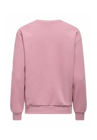 Sweat-shirt rose uni à manches longues avec poignets et ourlet côtelés, montré de dos sur fond blanc.
