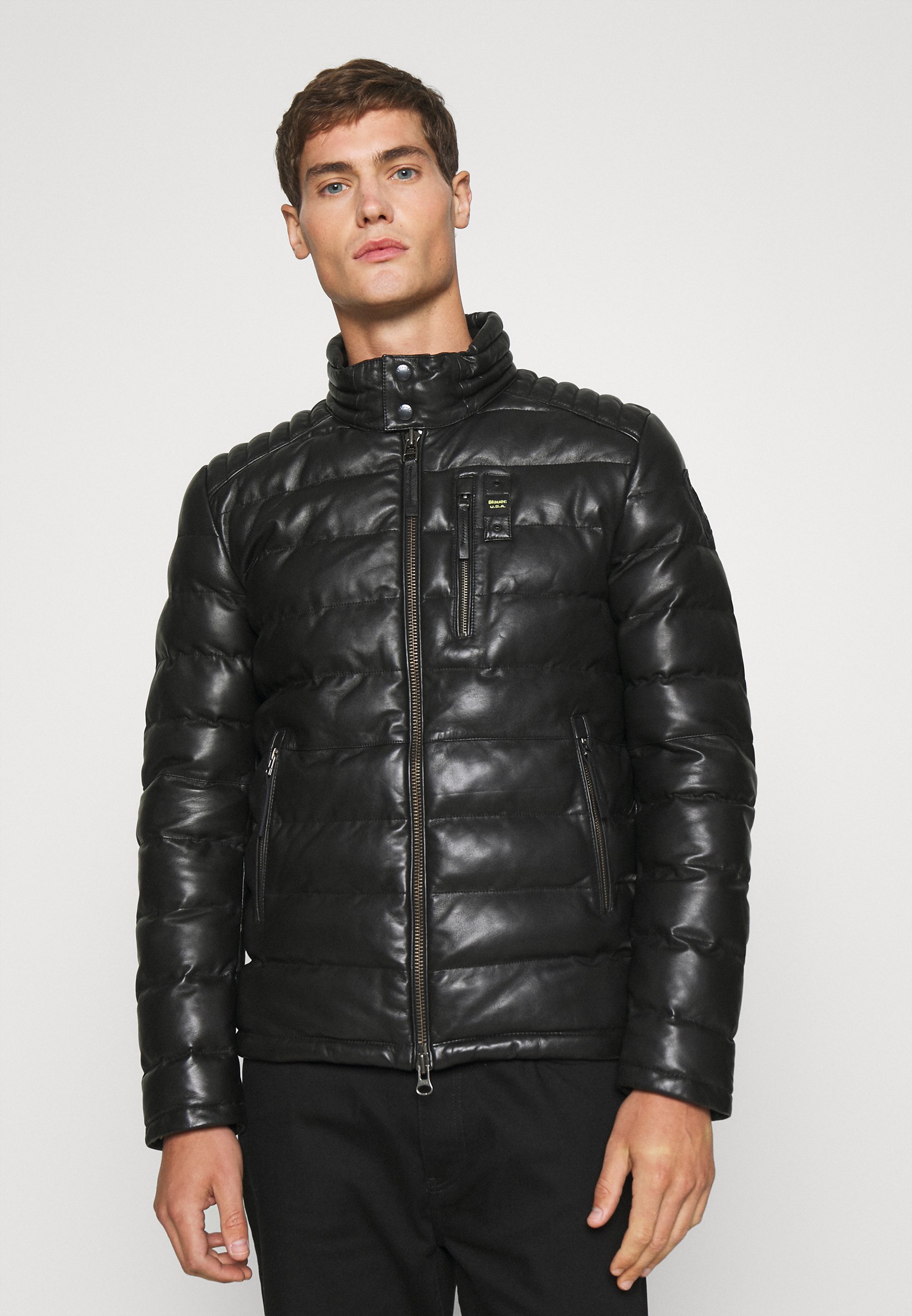 blauer giacca in pelle