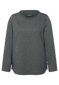 Maglia grigia a maniche lunghe con collo alto, tessuto testurizzato, spacchi laterali e vestibilità comoda con orlo dritto.