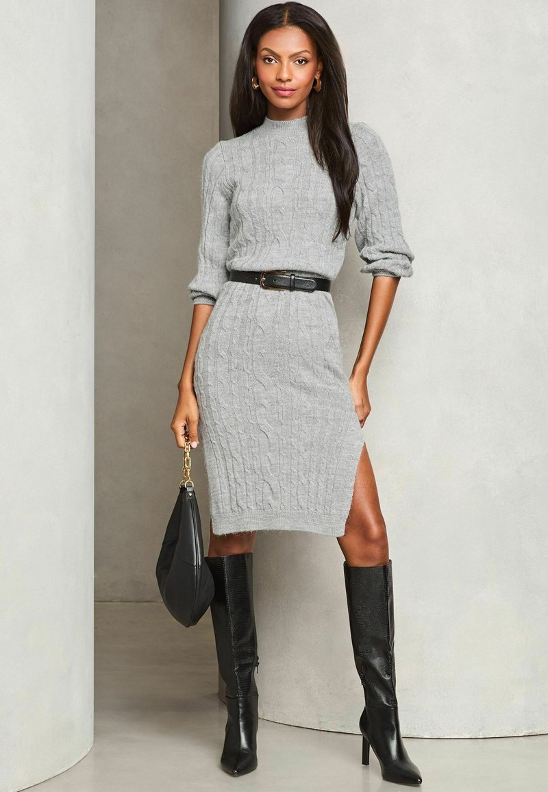 Lipsy REGULAR FIT LONGLINE SIDE SPLIT CABLE Robe pull grey