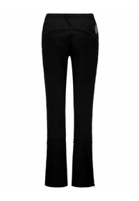 Pantaloni sportivi neri con vita elasticizzata, vestibilità sagomata, pannelli sulle ginocchia e dettagli con zip sui polsini. Tessuto liscio e elasticizzato.