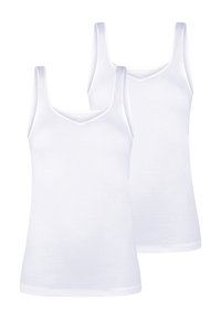 Hvide, ærmeløse tanktops med en V-hals design. Glat stof, ensartet tekstur, og inkluderer to stykker i sættet.