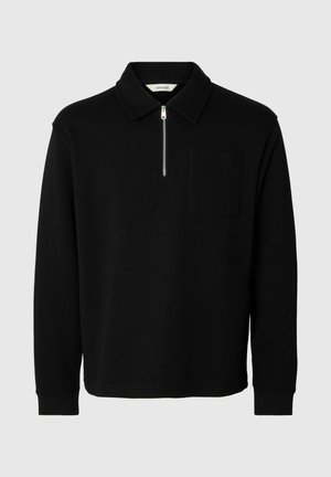 Selected, SLMSCOTT LS HALF ZIP SWEAT - Poloshirt - black
