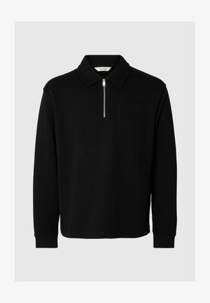 Selected, SLMSCOTT LS HALF ZIP SWEAT - Poloshirt - black
