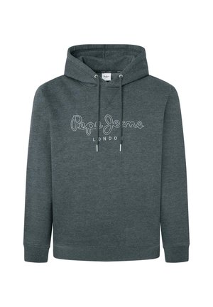 Grauer Hoodie aus weichem Stoff mit einer Kängurutasche und Schnürzügen. Mit dem Logo "Pepe Jeans London" in weißer, geschwungener Schrift.