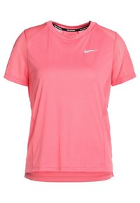 Rosa tränings t-shirt med korta ärmar, fukttransporterande tyg, meshpaneler på sidorna och en liten vit Nike-logga på bröstet.