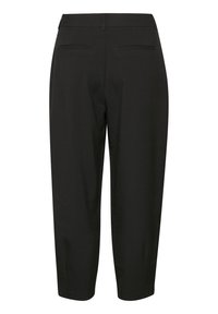 Pantalon noir sur mesure vue de dos avec deux poches passepoilées et jambes droites, conçu pour un look formel ou professionnel.