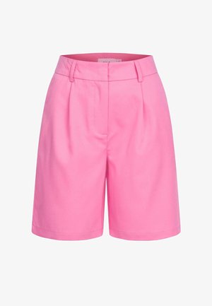 Pink tailored shorts with a high waist, pleated front detail, and a smooth fabric texture. Features a clean hem and no visible fastenings.