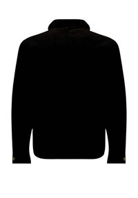 Zwarte corduroy overhemd met een kraag, lange mouwen en knopenmanchetten. Heeft een textuurstof en een rechte zoom. Geen zichtbare logo's of patronen.