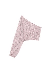 Haut à une épaule en tissu doux avec un motif paisley rouge et blanc, doté d'un poignet élastiqué et d'une coupe ample.