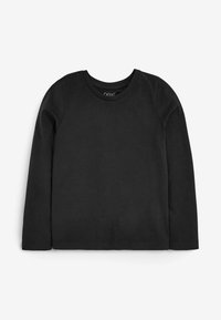 Czarna longsleeve t-shirt wykonana z miękkiej tkaniny, z okrągłym dekoltem i prostym wykończeniem, minimalistyczny design, bez widocznych logo i wzorów.