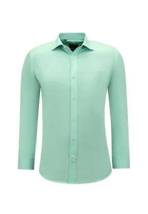 Heren mintgroene blouse met lange mouwen, knopen, een puntkraag en een klein logo op de linkerborst.