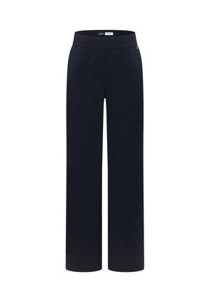 Pantalon large noir avec taille élastique et détails subtils de poche latérale, présenté sur fond blanc.