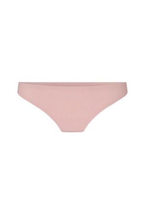 Hellrosa nahtlose Bikini-Stil Damenunterwäsche unten auf einfachem weißen Hintergrund.