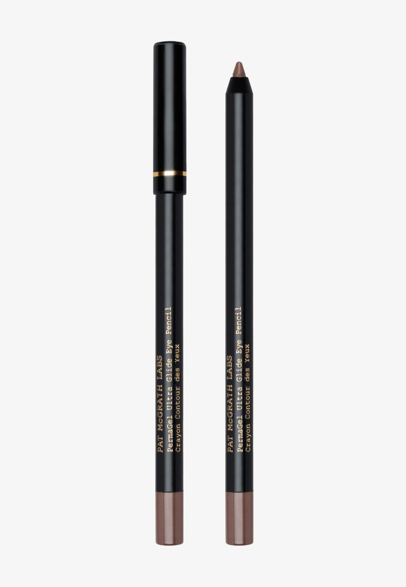 Black eye pencil with gold text, featuring a sharpened tip and a twist-up design. The base is a matte, deep brown color.