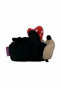 Peluche Disney con base nera, testa di Minnie Mouse, fiocco rosso con pois bianchi e morbidi dettagli color beige.