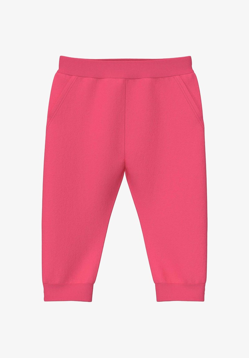 Pantalon de survêtement rose taille tout-petit avec taille élastique, poches latérales en biais et poignets côtelés aux chevilles.