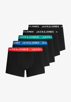 Melni bokseri ar kontrastējošām elastīgām jostām sarkanā, zaļā, zilā un melnā krāsā. Katra josta ir ar uzrakstu "JACK & JONES" baltā krāsā.