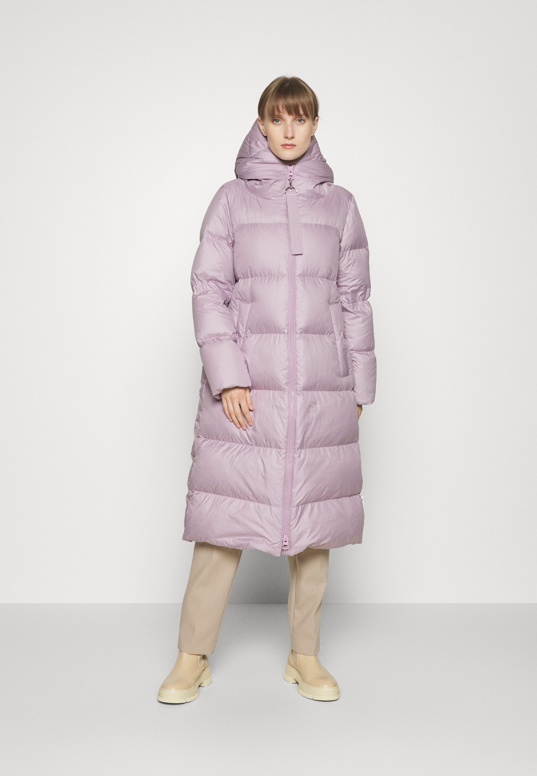 purple long down coat