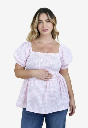 MATERNITY GINGHAM PUFF SLEEVE WRAP - Blúzka - bright pink