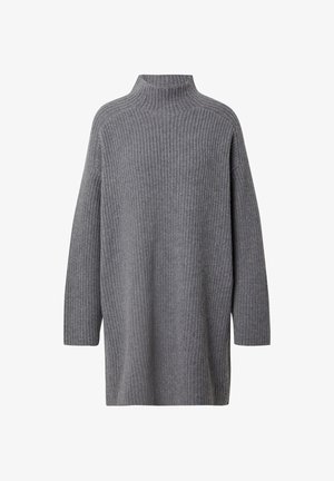 Grijze, ribbelige coltrui met lange mouwen, met een ontspannen pasvorm en zachte textuur. Geen zichtbare sluitingen of versieringen.