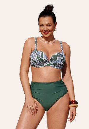 Cupshe FORAL RUCHED HIGH WAIST BIKINI SET - Bikiny - green floral