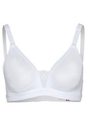 Λευκό σουτιέν με αόρατο σχέδιο, ελαστικές Cups, ρυθμιζόμενους ιμάντες και μαλακή υφή στην ταινία. Διαθέτει μπροστινή πλάτη από δίχτυ και διακριτική λεπτομέρεια λογότυπου.
