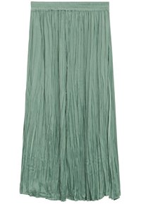 Groene plisségordel midi-rok met elastische tailleband, gemaakt van lichte, vloeiende stof.