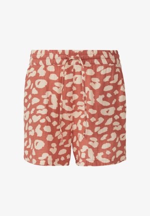Shorts in oranje en crème patroon, gemaakt van zacht materiaal, met een elastische tailleband met een trekkoord en een ontspannen pasvorm.