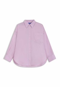 Camicia button-up rosa chiaro con colletto, maniche lunghe, taschino sul petto e orlo arrotondato. Realizzata in un tessuto liscio.